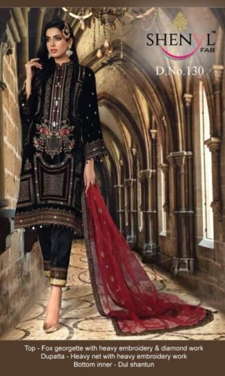 SHENYL FAB 130 BLACK PAKISTANI SUITS WHOLESALERSHENYL FAB 130 BLACK PAKISTANI SUITS WHOLESALER