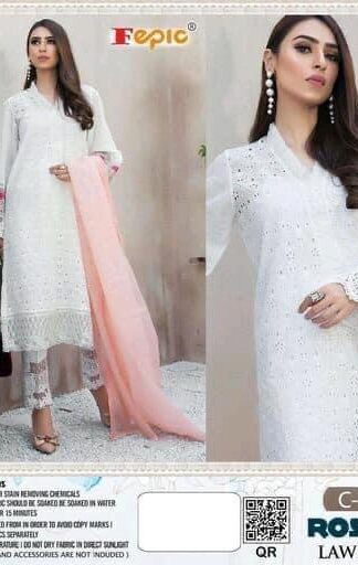 FEPIC ROSEMEEN C 1027 LAWNKAARI WHITE PAKISTANI SUITS WHOLESALERFEPIC ROSEMEEN C 1027 LAWNKAARI WHITE PAKISTANI SUITS WHOLESALER
