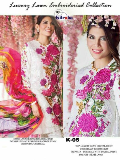 KILRUBA K 05 LUXURY LAWN EMBROIDERIED COLLECTION PAKISTANI SUITS