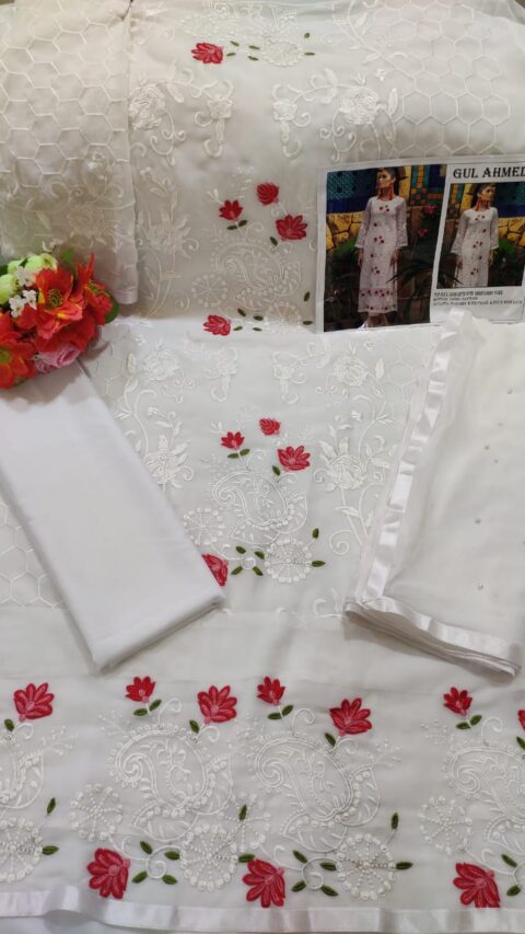 GUL AHMED 3 WHITE PAKISTANI SUITS AT BEST PRICE