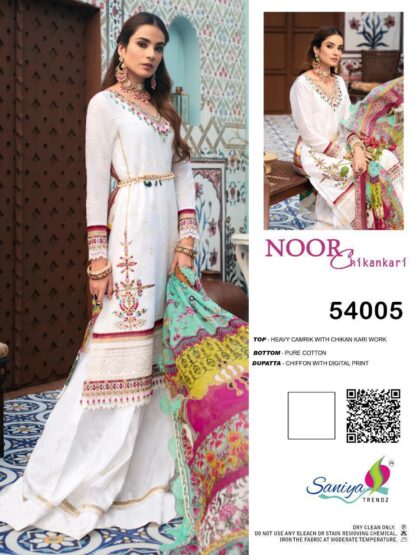 SANIYA TRENDZ NOOR CHIKANKARI 54005 WHITE PAKISTANI SUITS BEST PRICE