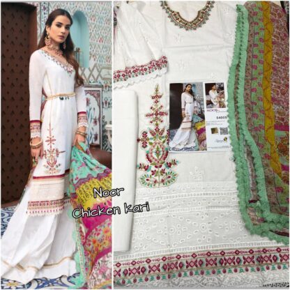 SANIYA TRENDZ NOOR CHIKANKARI 54005 WHITE PAKISTANI SUITS BEST PRICE