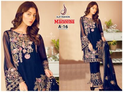 ALIF FASHION MADEEHA A 16 PAKISTANI SUITS WHOLESALER FROM SURAT