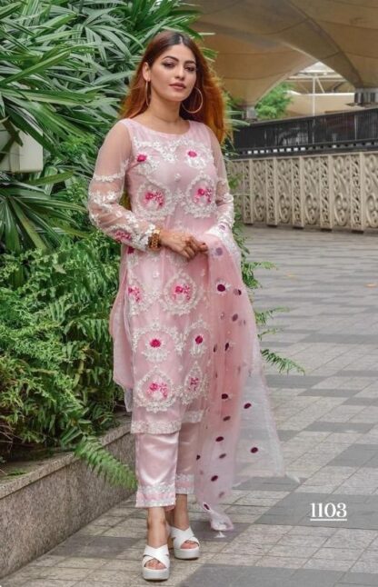 PINK 1103 PAKISTANI UNSTITCHED SUITS IN SINGLE PIECE