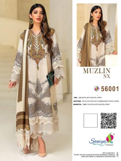 SANIYA TRENDZ 56001 MUZLIN NX WHITE SALWAR KAMEEZ BEST PRICE INDIA