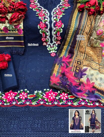 TAWAKKAL FAB NOOR CHIKANKARI COLLECTION BLUE PAKISTANI SUITS WHOLESALER