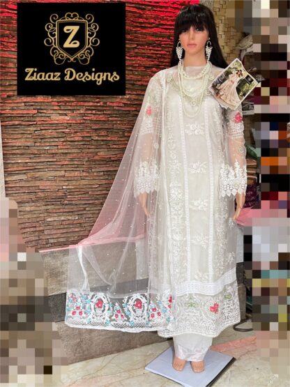 ZIAAZ DESIGNER 7777 A WHITE PAKISTANI DRESS AT WHOLESALE PRICE