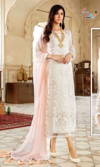 SHREE FABS S 407 WHITE PAKISTANI SUITS WHOLESALER FROM SURAT