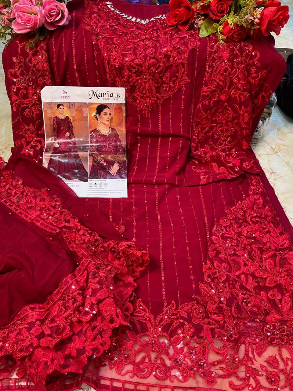 Shop Red Embroidered Georgette Gown Wedding Wear Online at Best Price |  Cbazaar