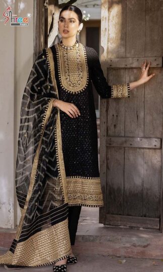 BUY ONLINE BLACK PAKISTANI SUITS BY SHREE FABS S 445