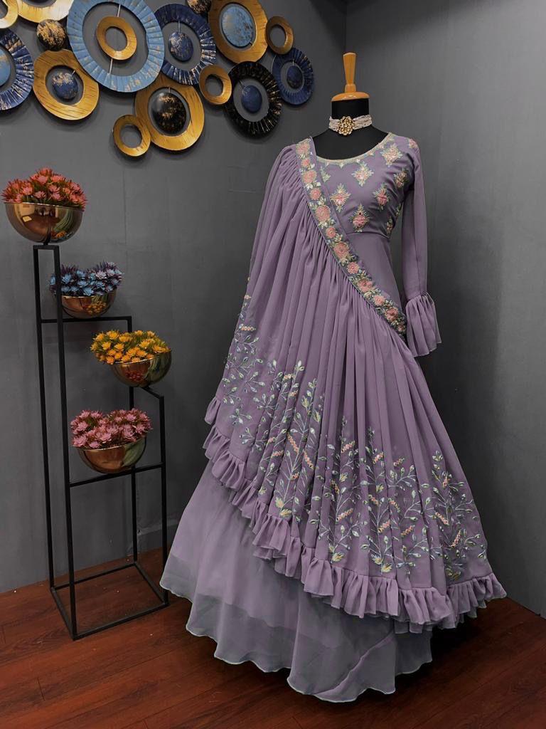 Navyaa Multicolor Silk blend Bollywood Gown, Indian Festive wear Full  Length Gown for Women, Traditional dress, Beautiful Ethnic Set for women,  Latest design gown