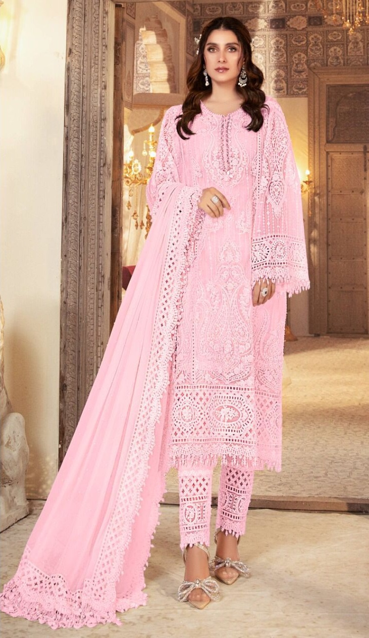 Embroidered Georgette Pakistani Suit in Shaded Yellow : KCH7850