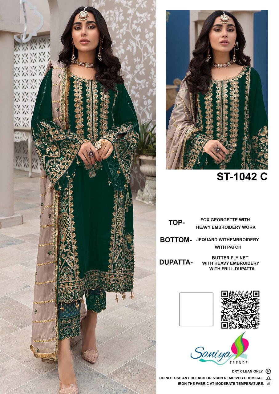 SANIYA TRENDZ ST 1042 C PAKISTANI SUITS SINGLE PIECE