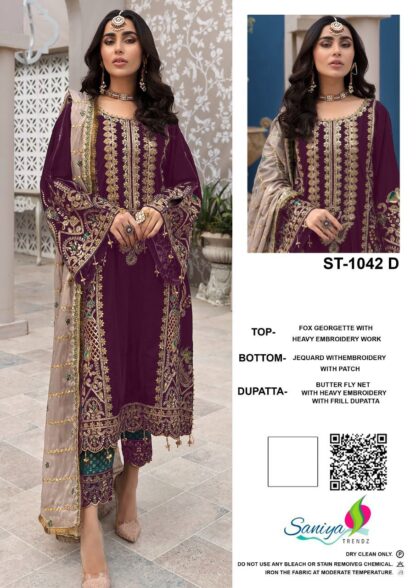 SANIYA TRENDZ ST 1042 D PAKISTANI SALWAR KAMEEZ DESIGN