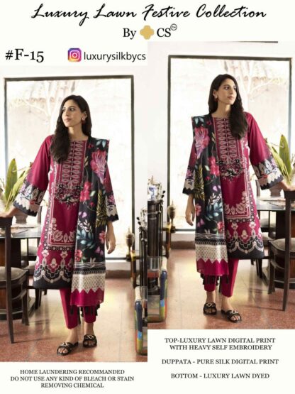CS LUXURY LAWN VOL 4 FESTIVE COLLECTION F 15 PAKISTANI LAWN SUITS
