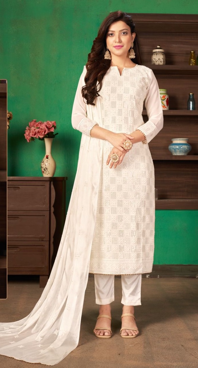 Rouche Embroidered Chikankari Suits Unstitched 3 Piece RCH21CH D-04 -  Winter Collection