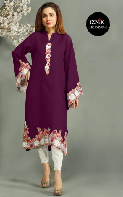 IZNIK 272701 BROWN REAYMADE PAKISTANI KURTIS LATEST COLLECTION