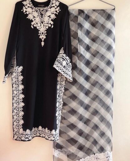 THE LIBAS COLLECTION BLACK AND WHITE DESIGNER PAKISTANI KURTI - Image 2