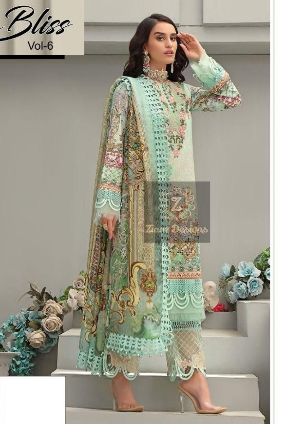 Fepic C-1284 Hit Design Green Semi Stitched Organza Pakistani Suit