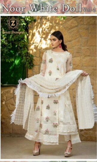 ZIAAZ DESIGNS 7773 NOOR WHITE DOLL VOL 2 ORGANZA EMBROIDERED PAKISTANI SUITS ONLINEZIAAZ DESIGNS 7773 NOOR WHITE DOLL VOL 2 ORGANZA EMBROIDERED PAKISTANI SUITS ONLINE