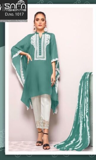 SAFA FASHION 1017 GREEN PAKISTANI SUITS WHOLESALE DEALER