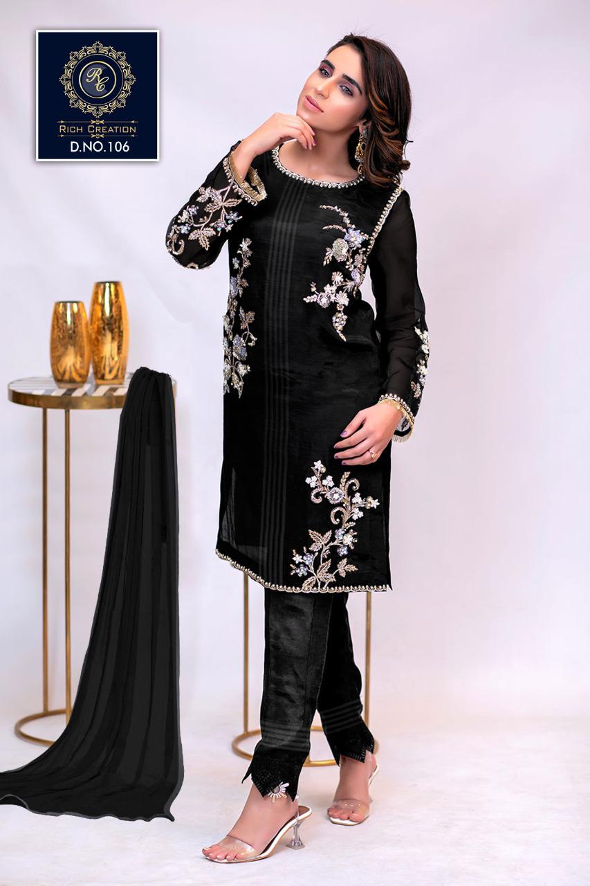 RICH CREATION 106 BLACK PAKISTANI KURTIS ONLINE SHOPPING