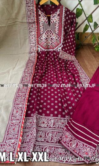 THE LIBAS COLLECTION RED KURTI FULL NECK HAND WORK WITH LATKAN