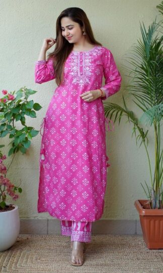 THE LIBAS COLLECTION PINK EMBROIDERY RAYON KURTI WITH PRICE