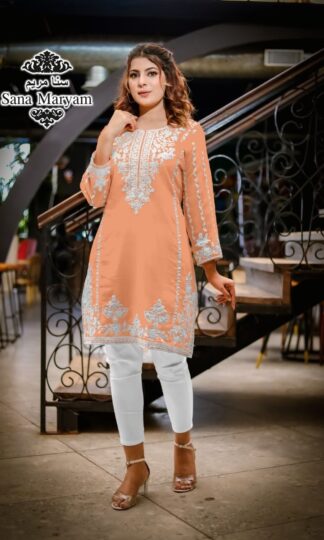 SANA MARYAM SM RM 102 LIGHAT ORANGE PAKISTANI KURTI AT BEST PRICE