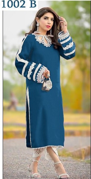 Sky Blue Cotton Silk Readymade Pakistani Suit 270545