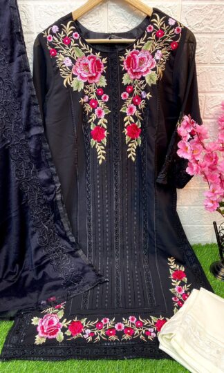 RAMSHA R 1005 BLACK READYMADE PAKISTANI KURTI ONLINE