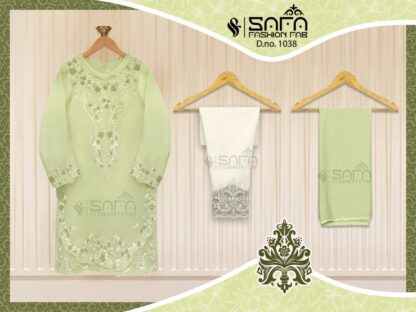 SAFA FASHION FAB 1038 LEMON GREEN WHOLESALER PAKISTANI KURTI ONLINE - Image 2