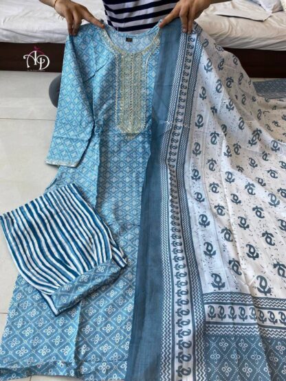 THE LIBAS COLLECTION PRINTED SKY BLUE KURTI WITH PANT - Image 3