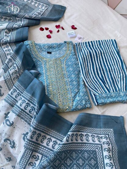 THE LIBAS COLLECTION PRINTED SKY BLUE KURTI WITH PANT - Image 4