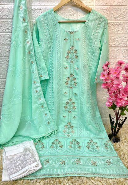 RAMSHA R 1010 MINT GREEN READYMADE PAKISTANI KURTI DESIGNER