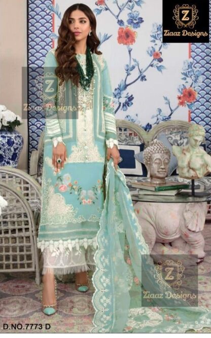 ZIAAZ DESIGNS 7773 D AQUA PAKISTANI SUIT ONLINE WHOLESALER