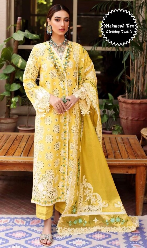 Embroidered Georgette Pakistani Suit in Yellow : UJD77
