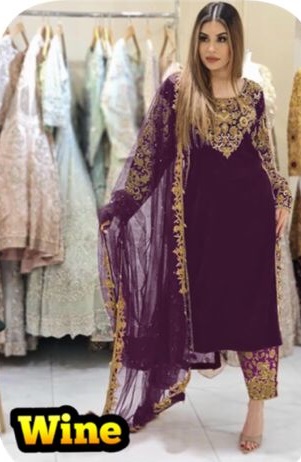 THE LIBAS COLLECTION DHK 1014 WINE INDIAN STYLE GOWN SUITS ONLINE