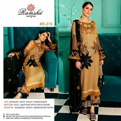 TOP:- GEORGET EMBROIDERY BOTTOM:- DULL SANTOON WITH PATCH WORK DUPPTA:- NAZMEEN EMBROIDERY WORK