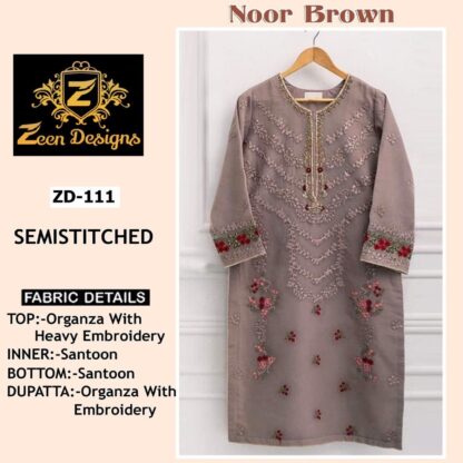 ZEEN DESIGNS ZD 111 NOOR BROWN PAKISTANI SUITS ONLINE