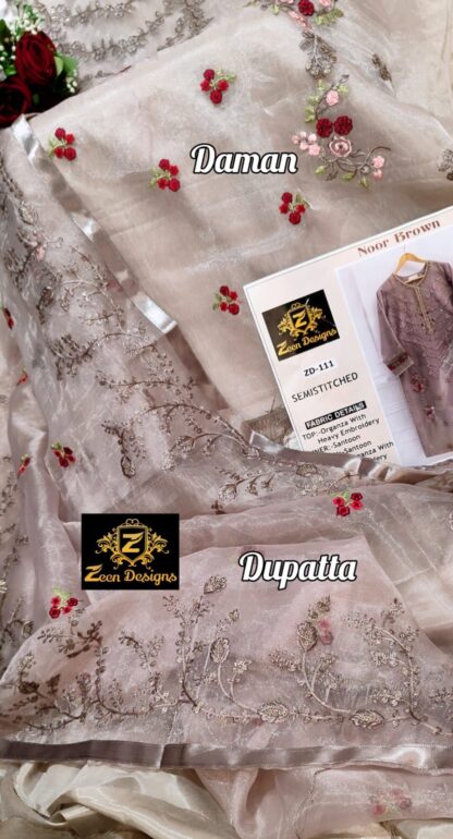 ZEEN DESIGNS ZD 111 NOOR BROWN PAKISTANI SUITS ONLINE