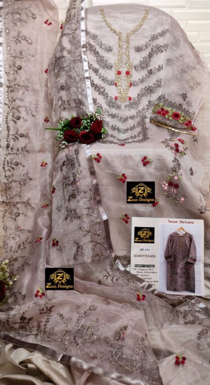 ZEEN DESIGNS ZD 111 NOOR BROWN PAKISTANI SUITS ONLINE - Image 2