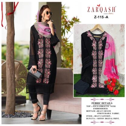 ZARQASH Z 115 BLACK READYMADE PAKISTANI KURTI WITH PRICE