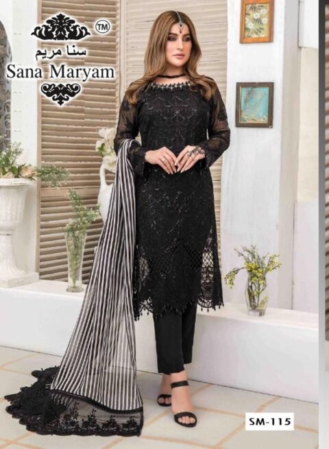 SANA MARYAM SM 115 BLACK PAKISTANI SUITS MANUFACTURER