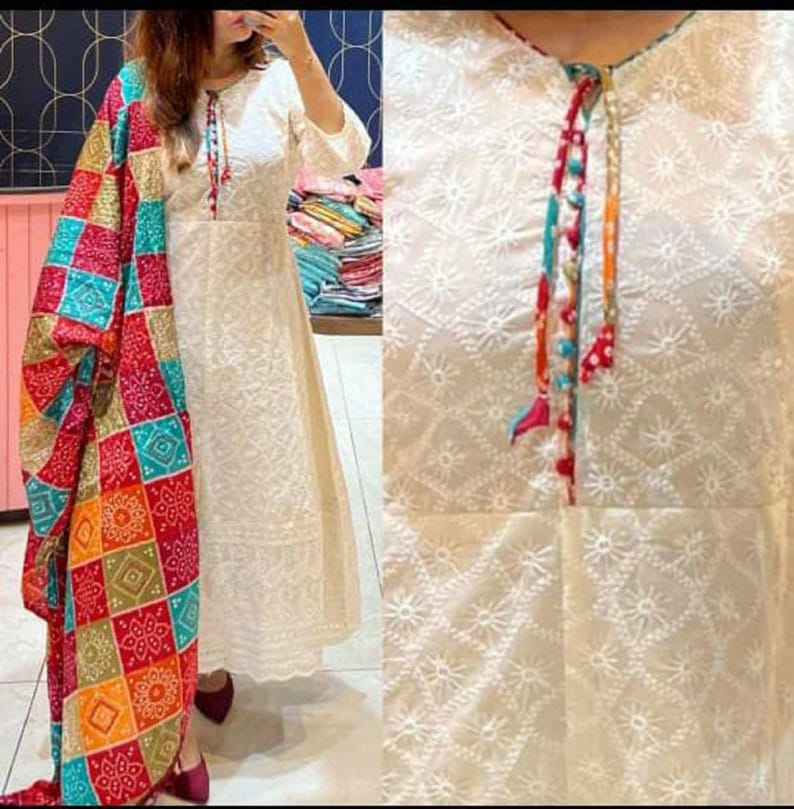 Wedding collection 💜💛🩷 Beautiful Kurti, silk pent with bandhani work  dupatta🌺 Fabric - premium quality premium dola silk set stitched… |  Instagram