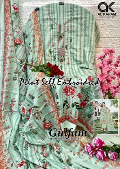 AL KARAM PISTA SELF EMBROIDERY WORK PAKISTANI SUITS FOR WOMEN