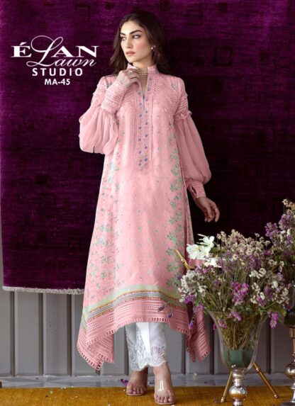 ELAN LAWN STUDIO MA 45 LAVENDER CROSS STITCH FLOWERS PAKISTANI KURTI ONLINE