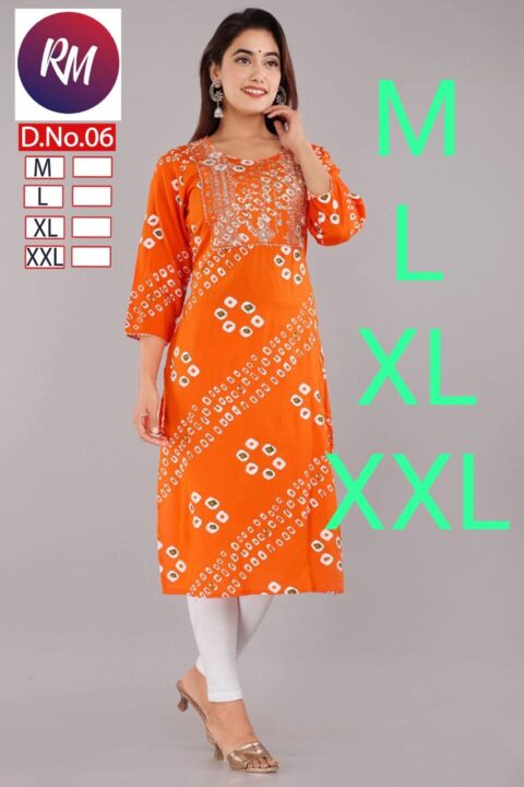 THE LIBAS COLLECTION ORANGE REYON BANDHANI KURTI ONLINE