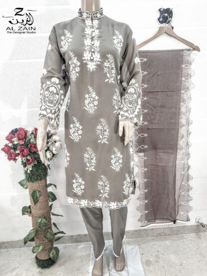 AL ZAIN 272712 GREY PAKISTANI KURTI COLLECTION ONLINE