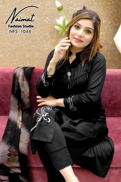 NAIMAT FASHION STUDIO NFS 1044 MIDNIGHT BLACK PAKISTANI KURTI ONLINE